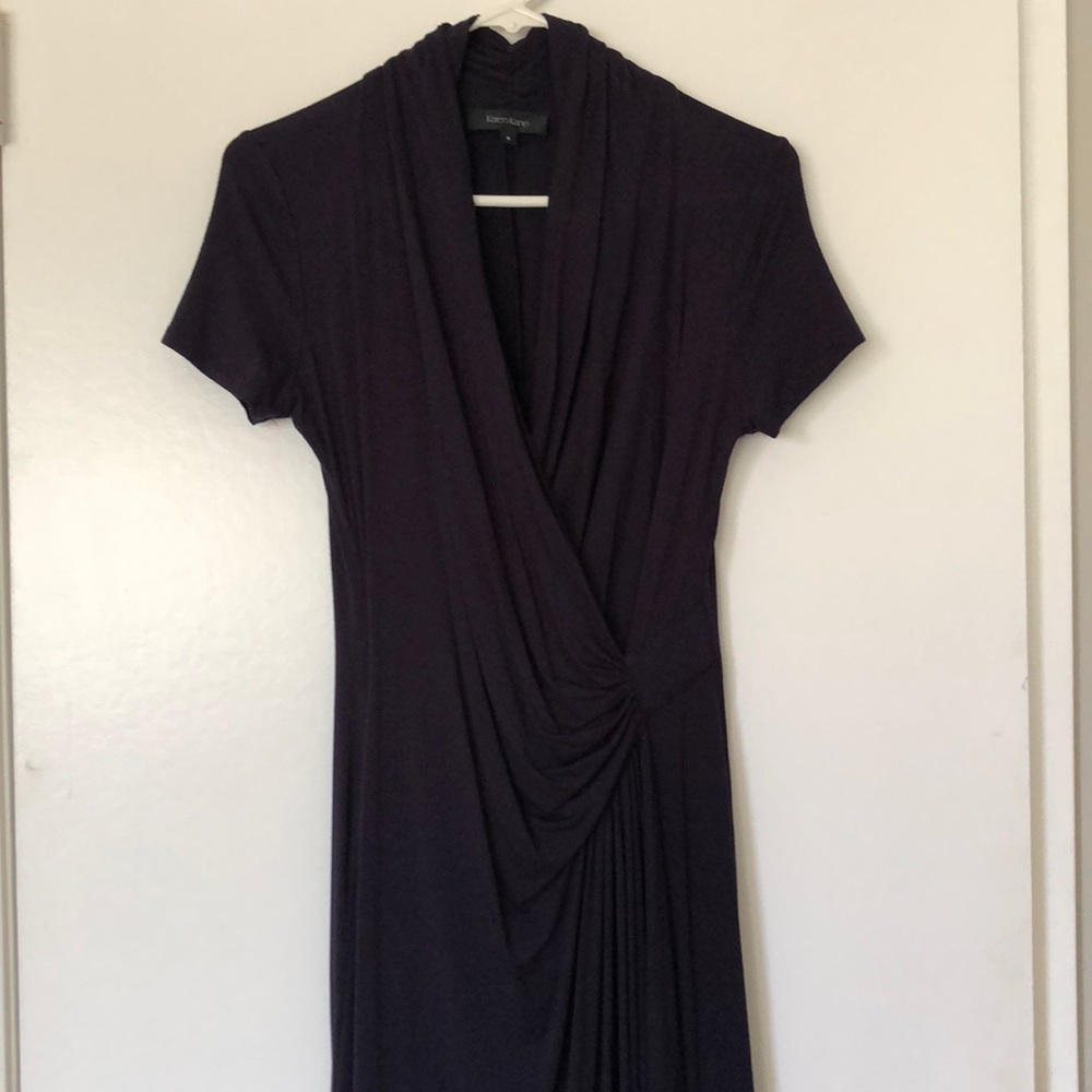 Karen Kane Cascade Faux Wrap Navy Blue Dress